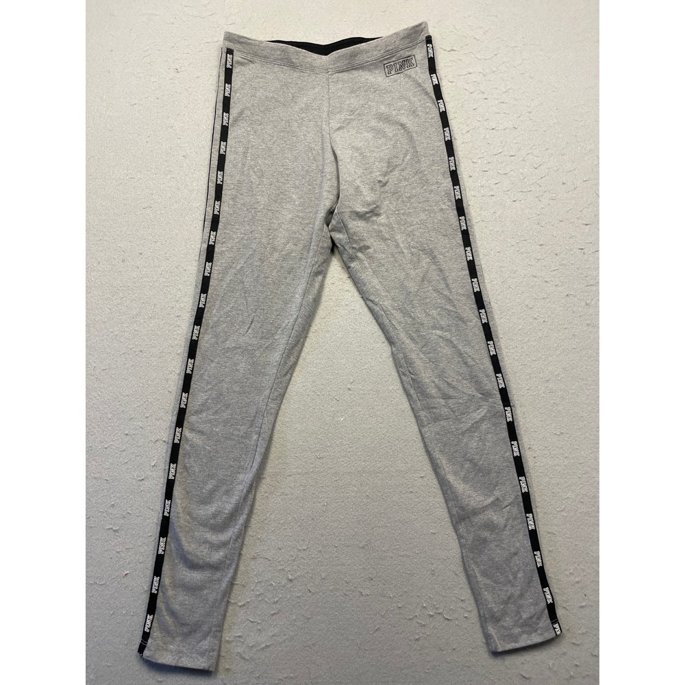 PINK Victoria's Secret Leggings Cotton Blend Gray Logo Tape Small Women